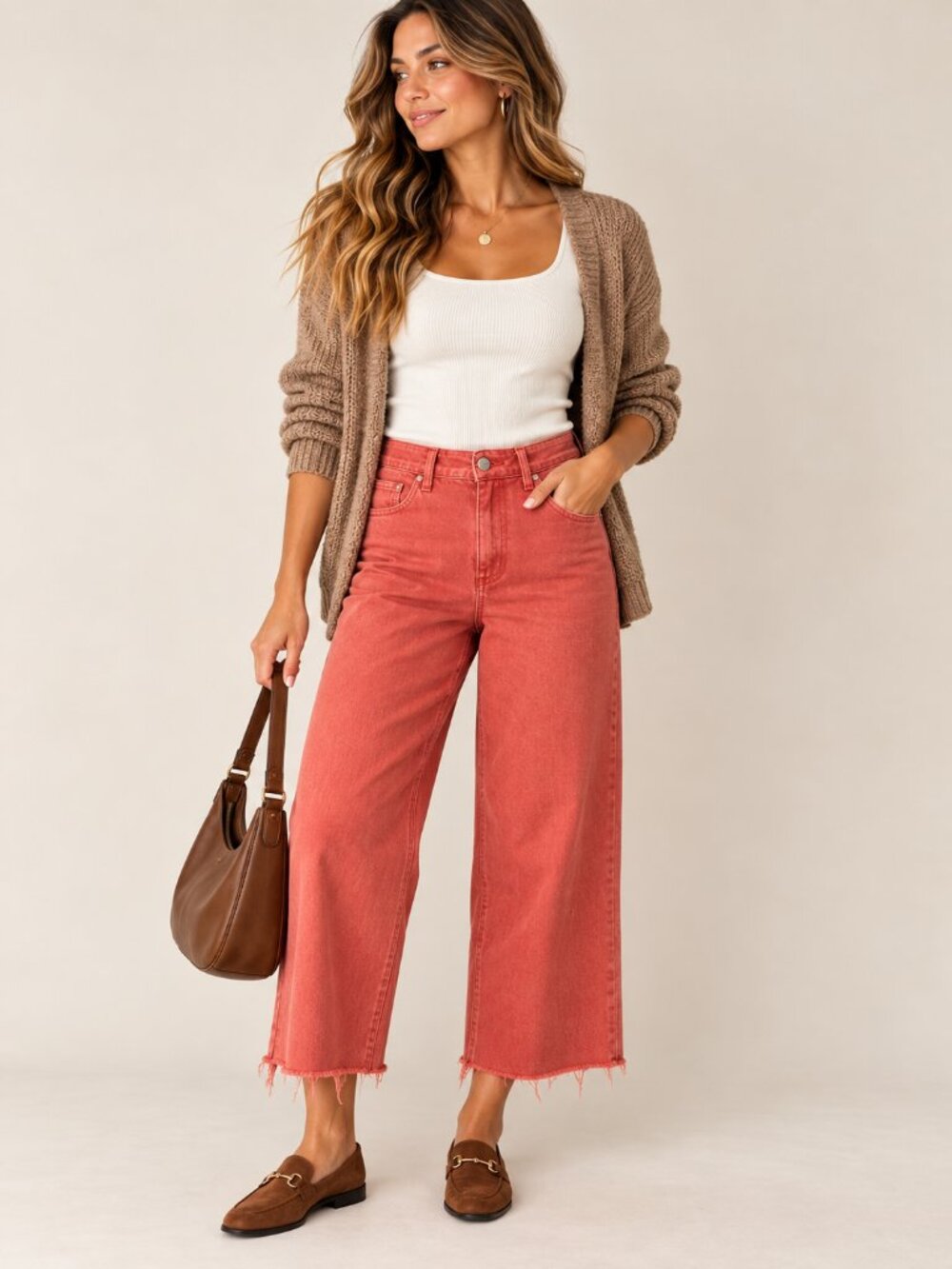 Universal Thread Coral Sailor Jeans 6 High Rise Wide Leg Raw Hem Coastal Boho